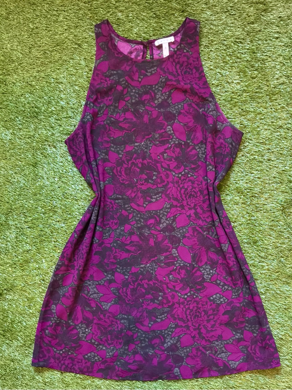 Leith Purple Black Floral Sleeveless Dress Large